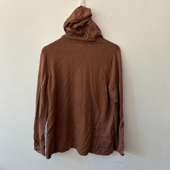 IsaacMizrahiLive Sweater Womens Large Brown Hooded Knit Pullover Pockets - Picture 5 of 5